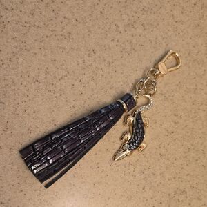 Brahmin Black and Gold Crocodile Charm with Tassel